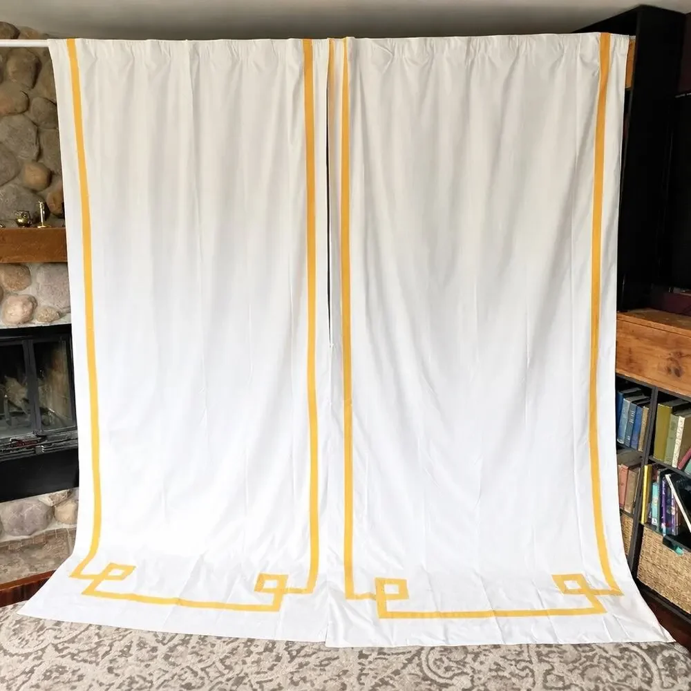 Pottery Barn Blackout Curtains White Yellow Greek Key Pair 108
